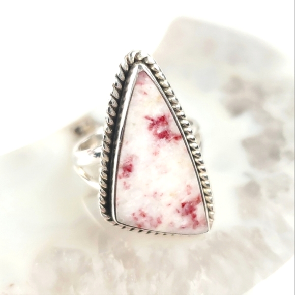 Sterling Silver Rare Cinnabar Triangle Ring Size 7.5 - Picture 11 of 14
